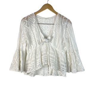 Oysho White Lace Elegant Blouse Size M
